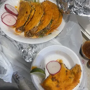 Quesadilla de birria and queso tacos birria. Looks like the same thing cost  22 for this no consomé included