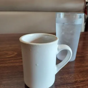 a cup of coffee and a glass of water