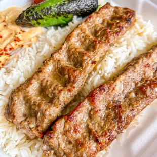 Ground beef lule kabob plate