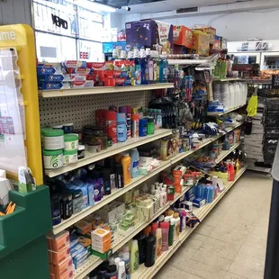 shelves of various products in a store