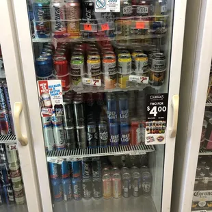 a refrigerator full of cans of beer