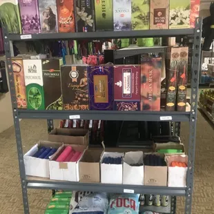 a shelf full of items