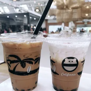 Haupia Coffee with boba (on the right) and Vietnamese Coffee with boba (on the left)