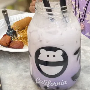 32 oz Taro milk tea with high quality reusable glass jar
