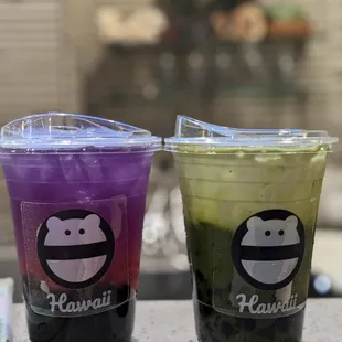 Sunset strawberry lemonade, matcha latte
