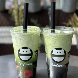 Matcha Coconut Cloud &amp; strawberry Matcha with Boba