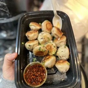 mini pork pan fried dumplings