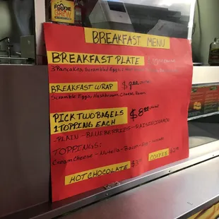 Breakfast menu