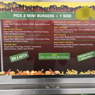 Pick 2 mini burgers + 1 side