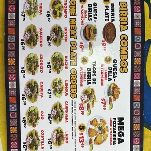  menu for a mexican restaurant