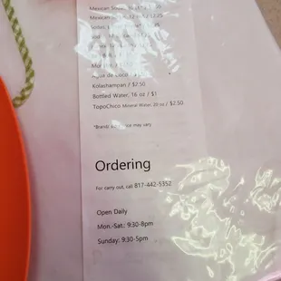 Drink menu on table - not sure if pricing is accurate though