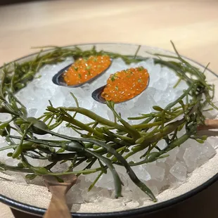 Smoked oyster and roe