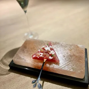 Their "margarita" - watermelon infused with Mezcal with some cilantro and salt and lime