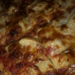 Tuesday special Large 2 topping pizza $11.95. This is chicken and cheese
