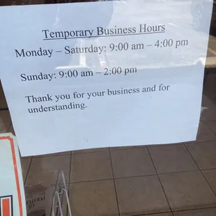 Temporary hours. 4/8/2021