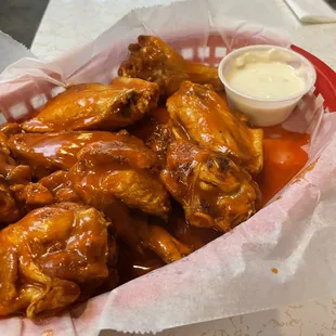 a basket of chicken wings