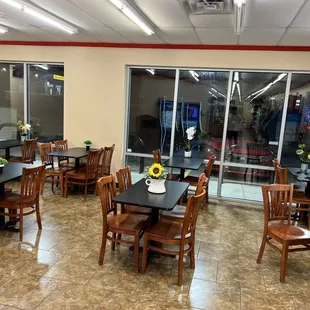 tables and chairs in a restaurant