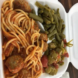 Is this spaghetti with meatballs or meatballs with spaghetti? This made two meals for me. Under $10!