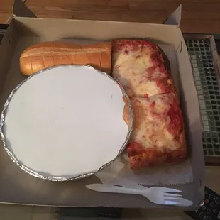 What&apos;s inside....Chicken Parmigana w spaghetti and slices of Scillian Pizza pie  By Mello 10.02.16