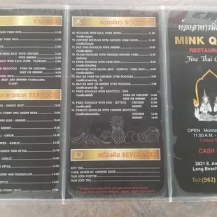 the menu for the restaurant