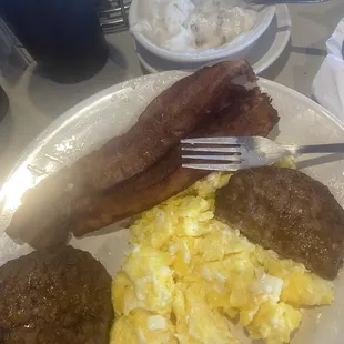 Pictured: protein platter and a side of sausage gravy!