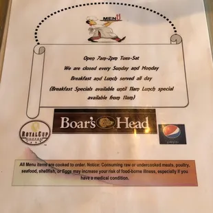 menu