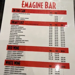 Beverage menu