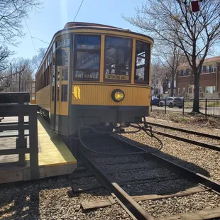 The trolly coming into the depot.