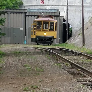 The 1908 Streetcar at the &quot;Car Barn&quot; where they are stored at night.