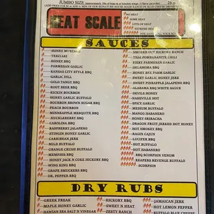 Wings menu