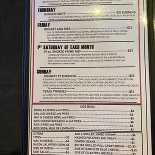Daily specials menu