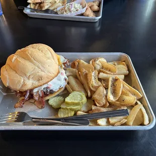Ultimate bacon with queso burger.