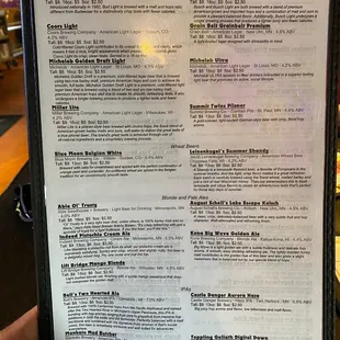 Draft beer menu
