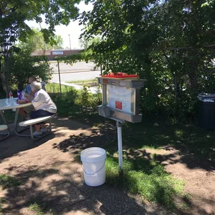 A little speaker to order, for the people outside on the picnic tables