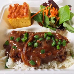 Smothered Meatloaf with Onion Gravy (over Rice)