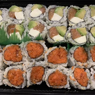 a tray of sushi