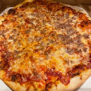 Sausage and cheese pizza