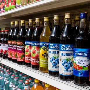 a variety of beverages on shelves