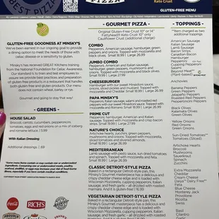 Gluten free menu! The Classic Detroit-Style pizza is the best gluten free pizza I've ever had!