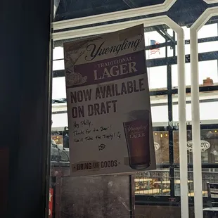 a sign in a window