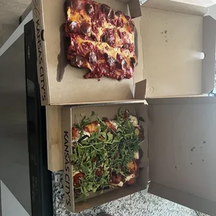 Detroit style pepperoni and Detroit style vegetarian