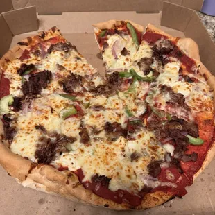 Philly cheese steak pizza