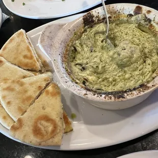 07/27/2022 - Baked Cream Cheese Pesto Dip w/ toasted pita bread