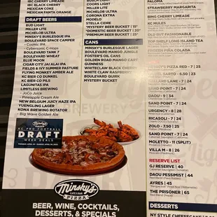 the menu of the restaurant