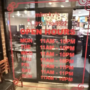 Hours (front door- sorry it's blurry)