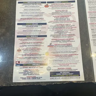 February Specials Menu