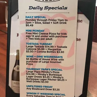 Daily special at this location