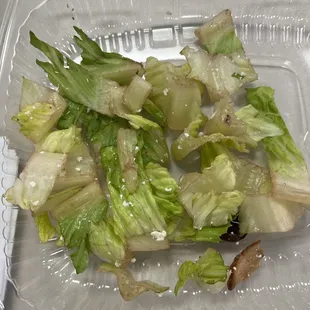 Purchase a Mediterranean salad today and this how much brown lettuce was in the salad!! Also had a couple of bacon bits in it. $12.00