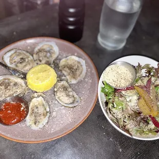 Oysters and house salad