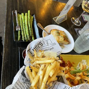 Truffle fries, asparagus and au gratin potatoes